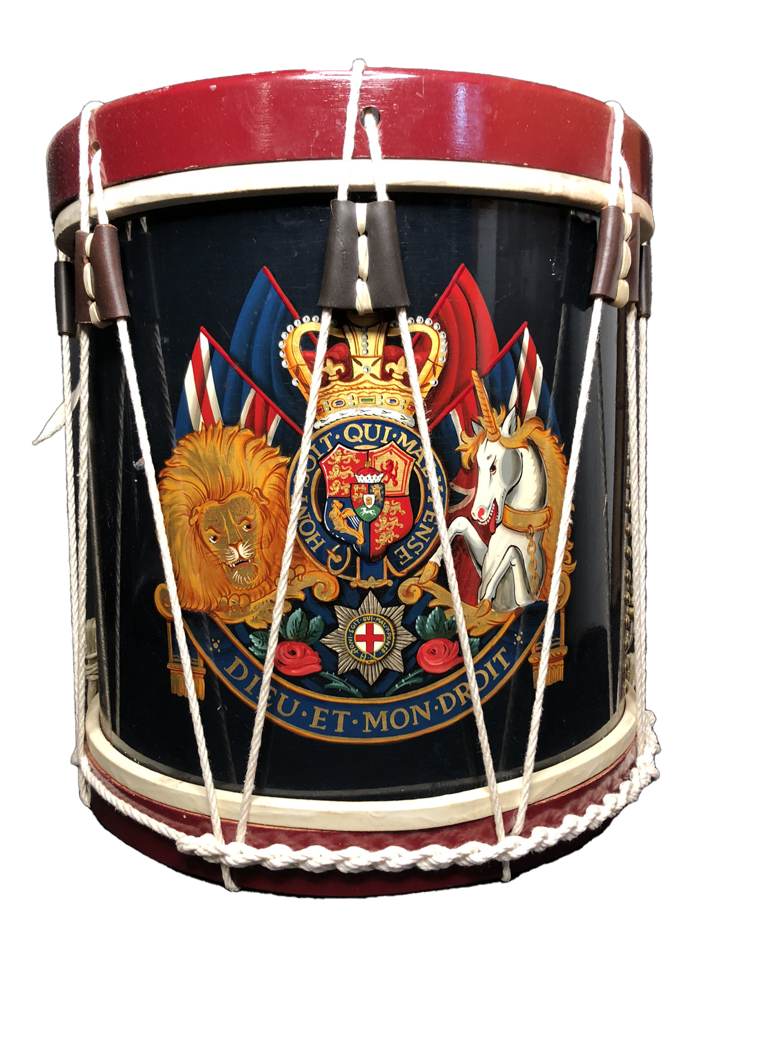 British regimental style 16" dia x 15" rope tension snare drum