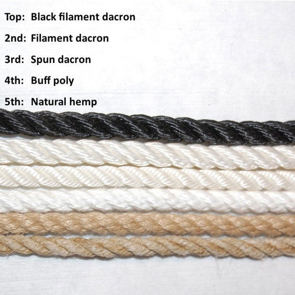 Cooperman ropes available - filament poly, buff poly, hemp